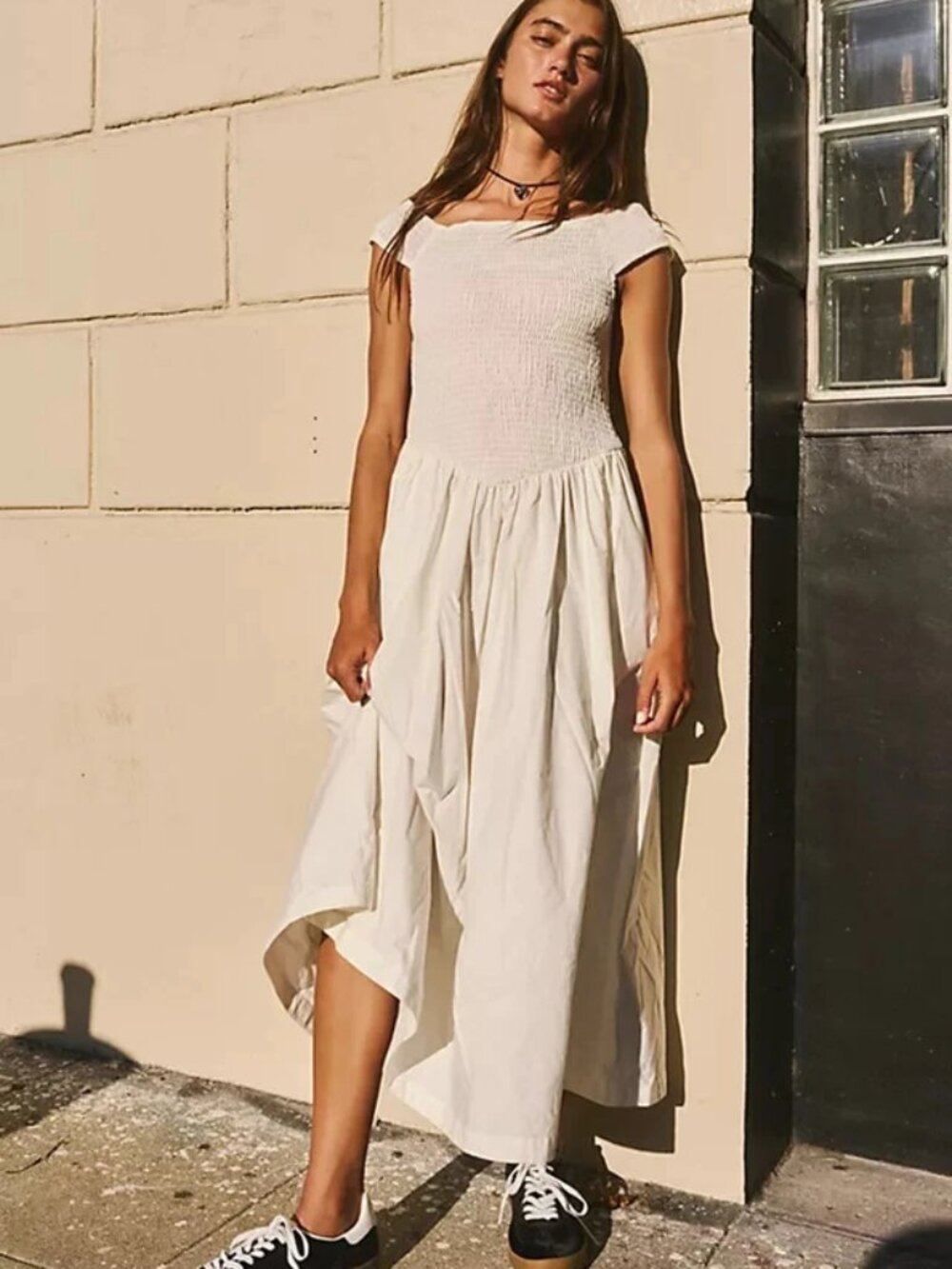Free People free est Ceci Smocked Midi Dress Slim Off The Shoulder S